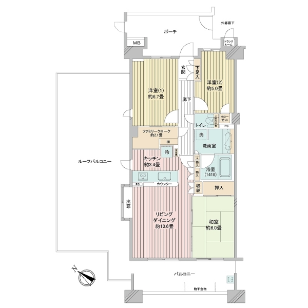 13階部分・73.44㎡・3LDKの間取り