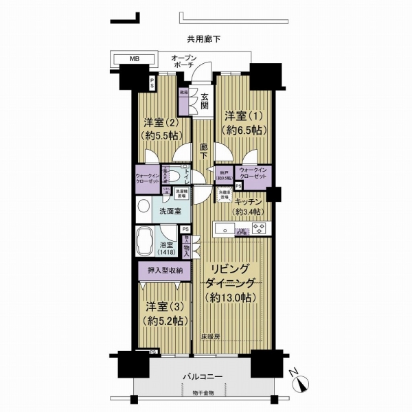 ７６．４８㎡の３LDKタイプ