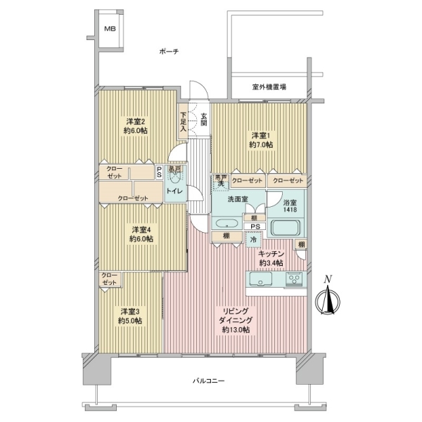 広々したオールフローリング仕様の間取り。