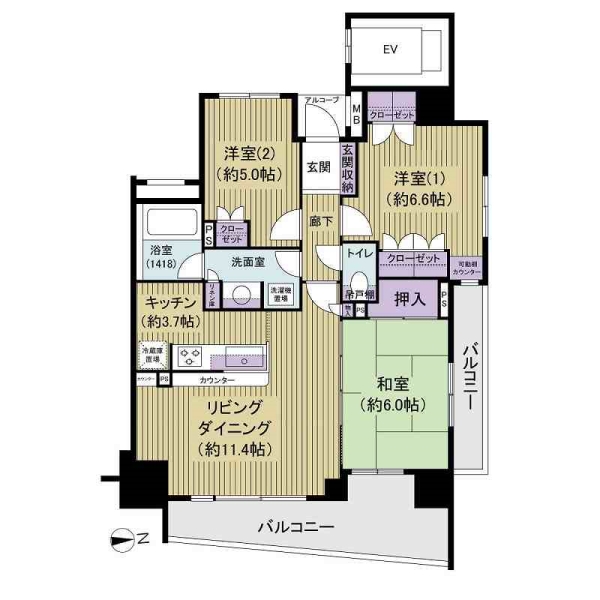 3階部分　東・北側角住戸　70.69㎡