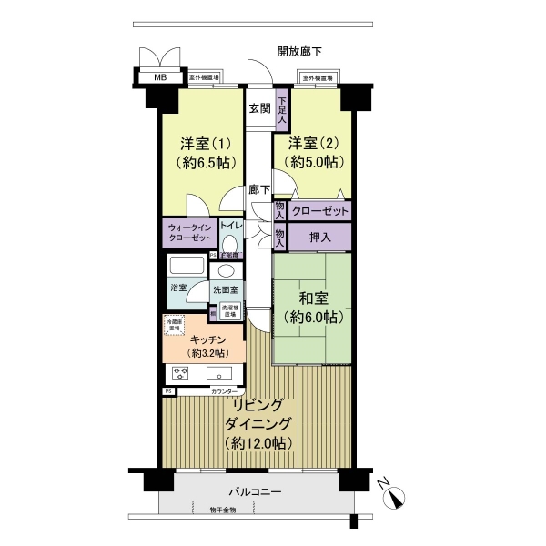 ３LDK、72.59㎡の間取り