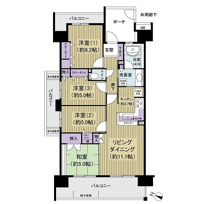 78.36㎡　4LDK　角住戸