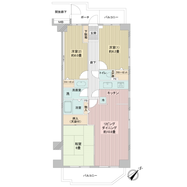 ２面バルコニーの角住戸