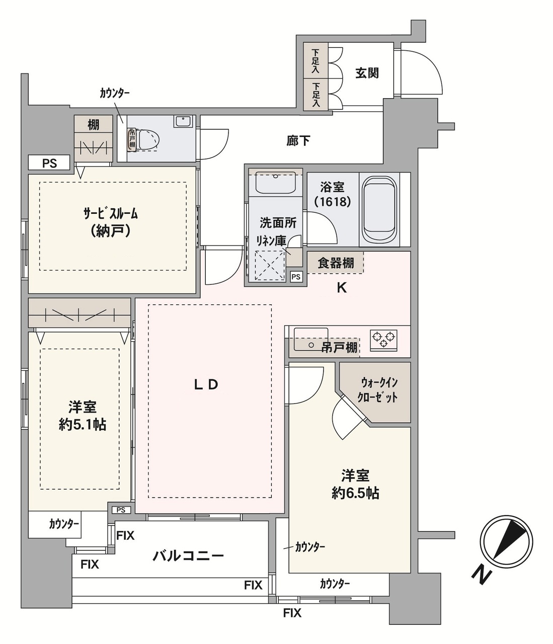 専有面積70㎡超えのゆとりある角住戸。LDに隣接する約5.1帖の洋室は引き戸を開放して続き間としての利用も可能。床暖房、食器洗い乾燥機など機能的な設備付きなのも魅力です。