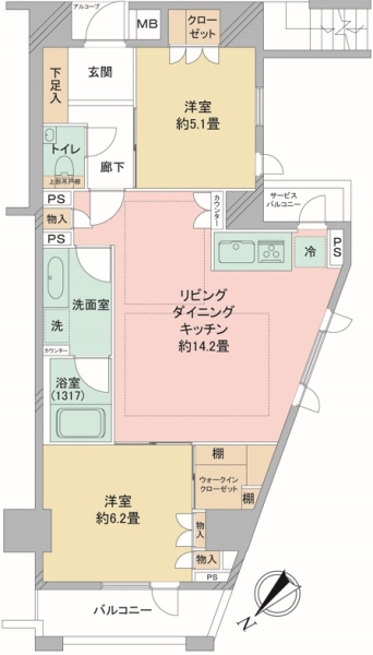 専有面積61.83㎡・2LDK