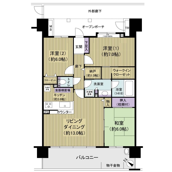 柱が目立たないアウトフレーム工法