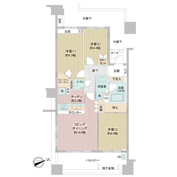 使いやすい3LDKの間取りです。