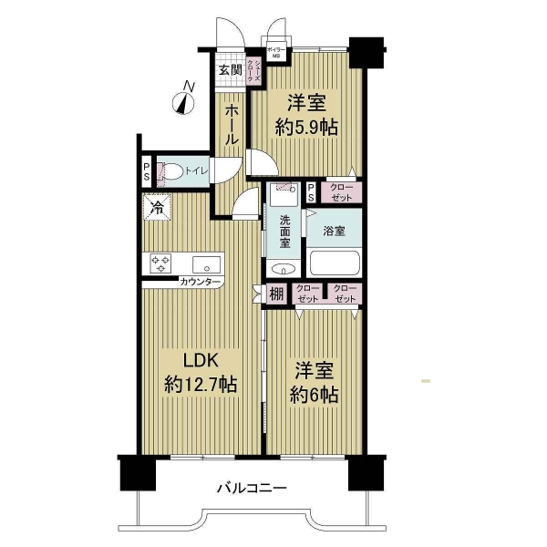 専有面積/57.12㎡、間取り/2LDK