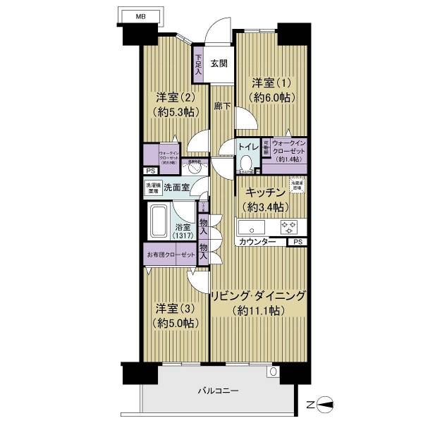 8階部分につき眺望良好なお部屋です