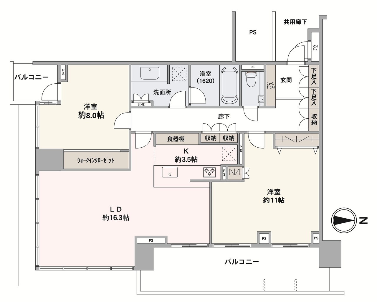 大きな開口部が設けられた、明るく開放感のある東・南角住戸。全居室8帖以上の広さが確保されており、ご家族団らん時間もプライベート時間も充実。ゆとりのある暮らしが叶います。