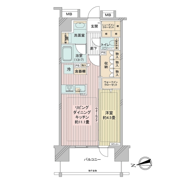 大型収納多数の１LDK。設備充実。