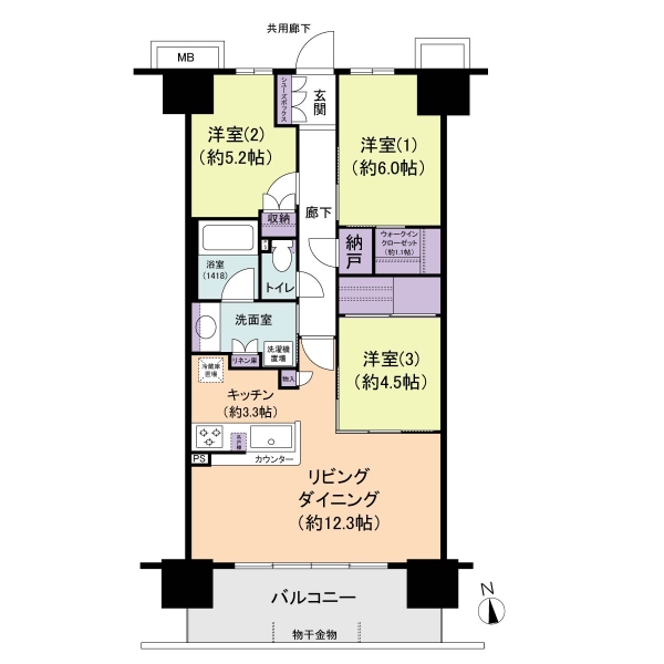 72.28㎡・12階・3LDKのお部屋です！