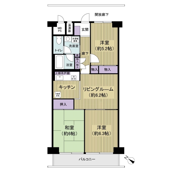 3DK、61.60㎡の間取り