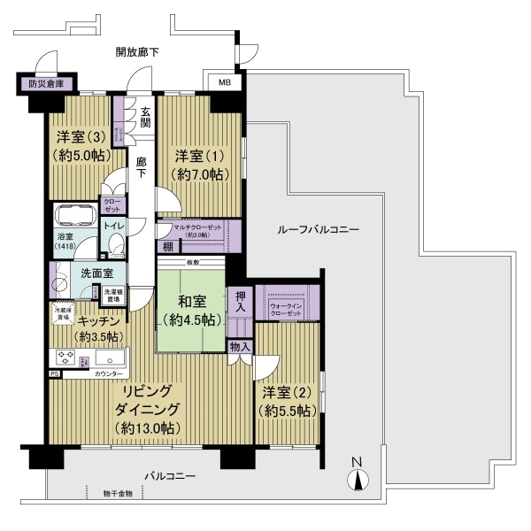 専有面積87.06㎡、4LDKの間取り