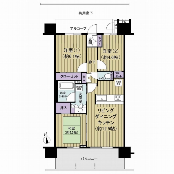 3LDK、63.75㎡の間取り