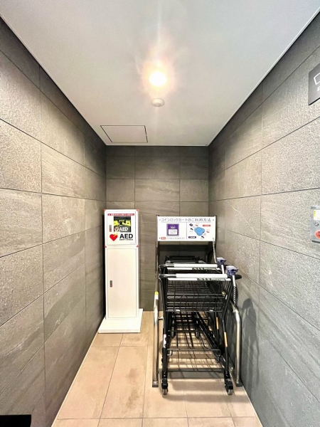 建物内には重い荷物があるときに便利なカートがあります。