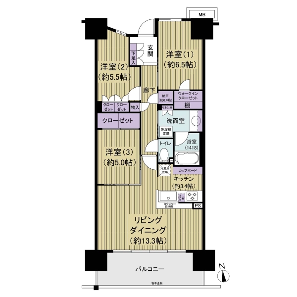 広々77.58㎡の3LDKの間取り。