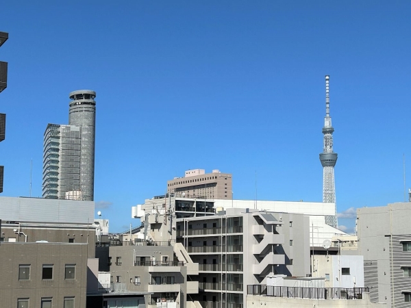 10階共用廊下からの、東京スカイツリーを望む眺望（天候による）