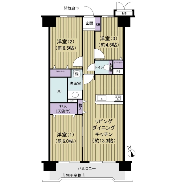 7階部分南東向き3LDK　64.67㎡