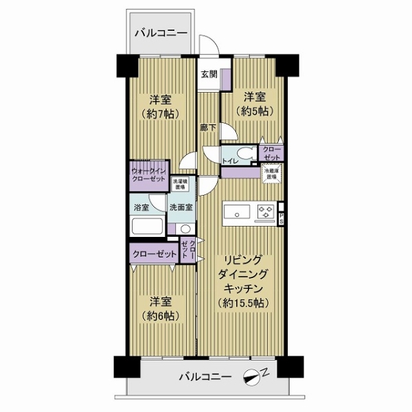 3LDK、72.54㎡の間取り