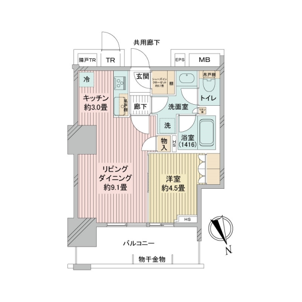 高層階用EV使用可能な３０階。使い勝手の良い１LDK