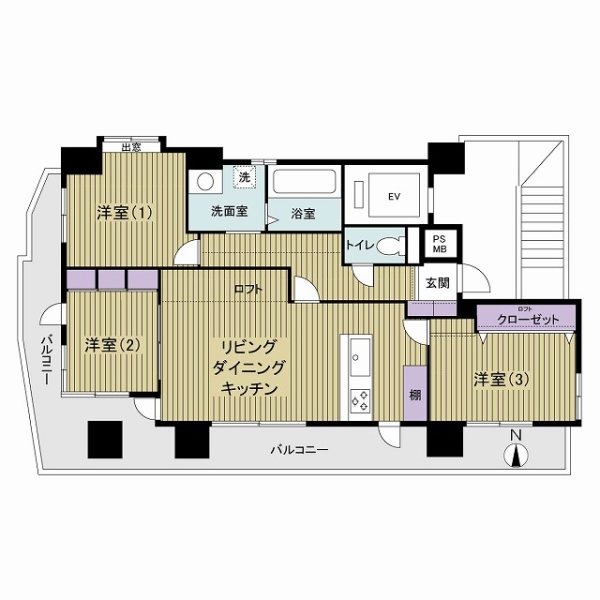 3LDK、67㎡の間取り