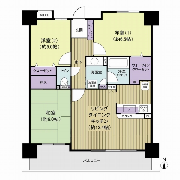 南向き住戸につき陽当り良好