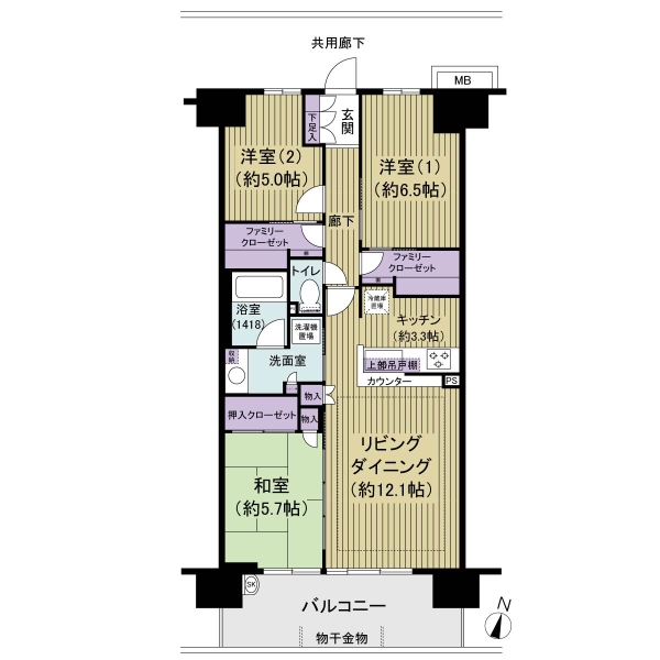 専有面積７５．６４㎡の３LDKタイプ