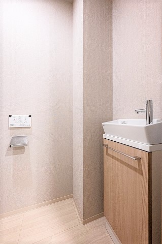 衛生面でも大活躍するトイレ手洗カウンター付き。
