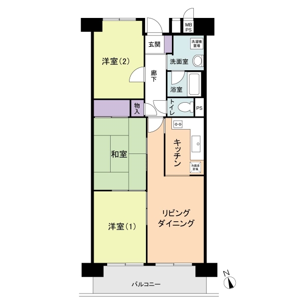 専有面積66.38㎡・間取り３LDK