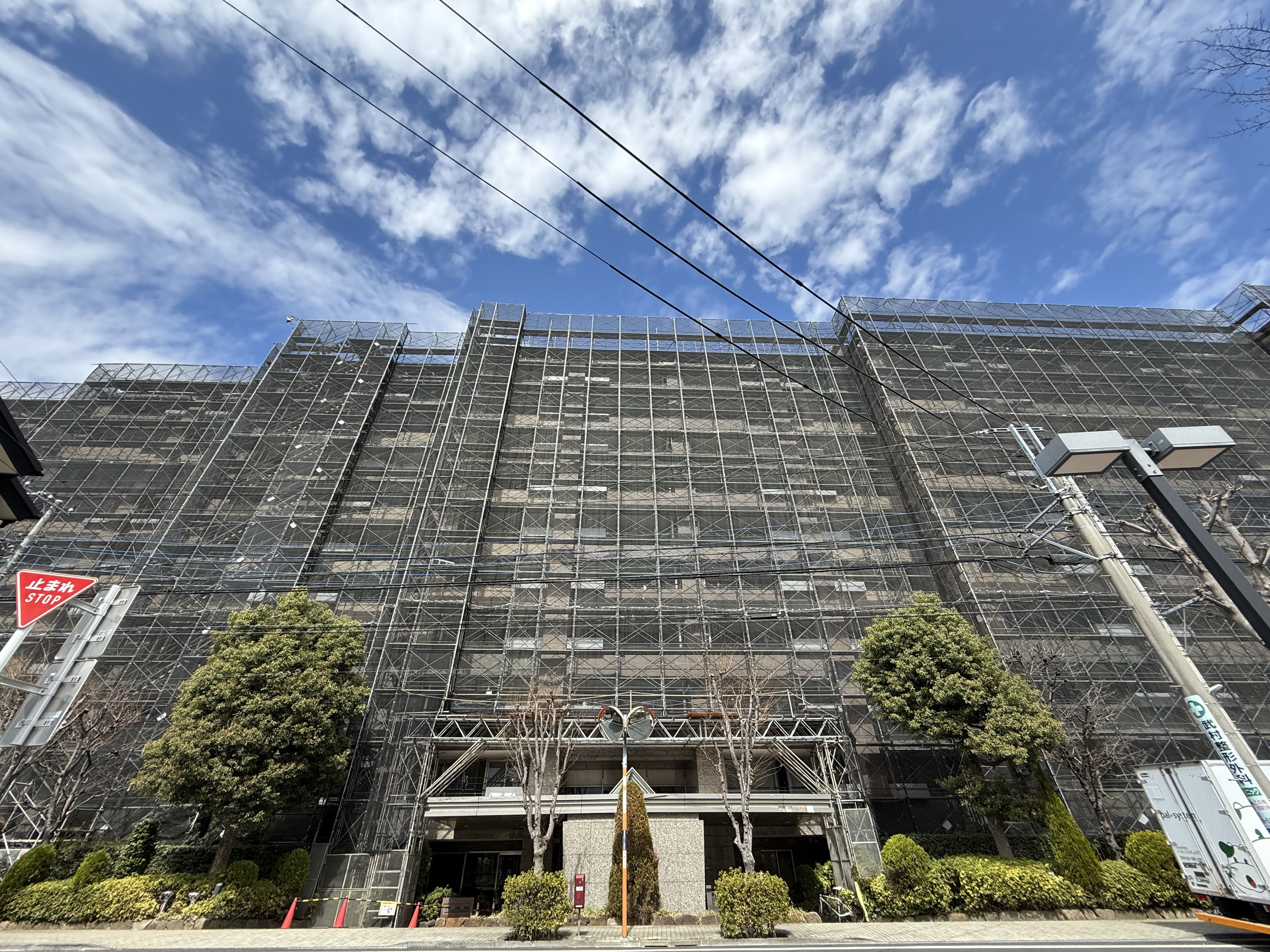 【現地外観写真】鉄筋コンクリート造地上11階地下1階建。総戸数240戸の大規模マンションです。2026年4月、新規内装リフォーム実施。