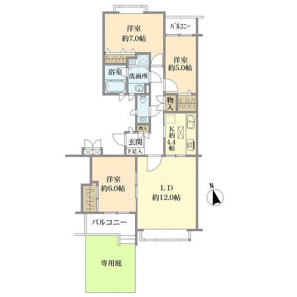 寝室に、子ども部屋に、用途が広がる振り分けタイプの3LDK。
