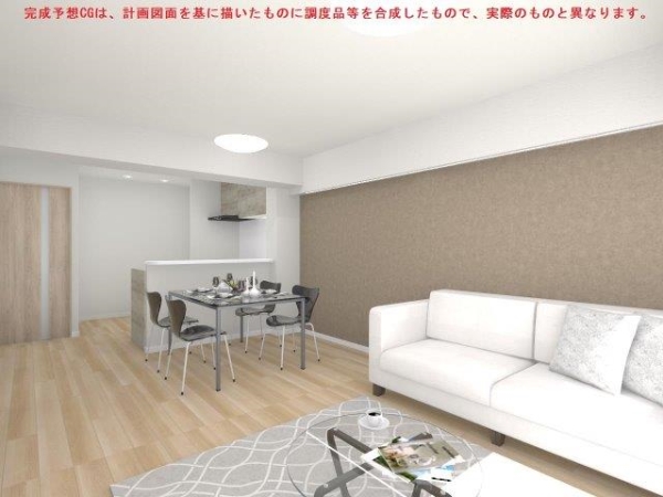 リビング一部にはアクセントクロスを設置予定