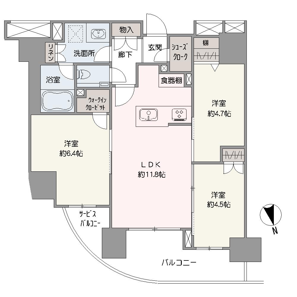 廊下、洗面室、各洋室に収納が備わっており、すっきりとした住空間が保てそうです。玄関のそばに洗面室があるので、帰宅後すぐに手洗いができて衛生的です。