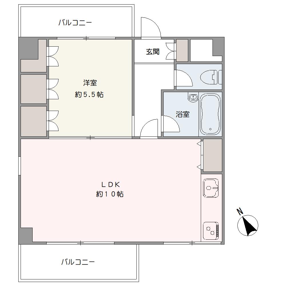 地上5階建の4階部分に位置するお部屋です。LDKに面するバルコニーからは、自然光がたっぷり入り込み、陽当たり良好。