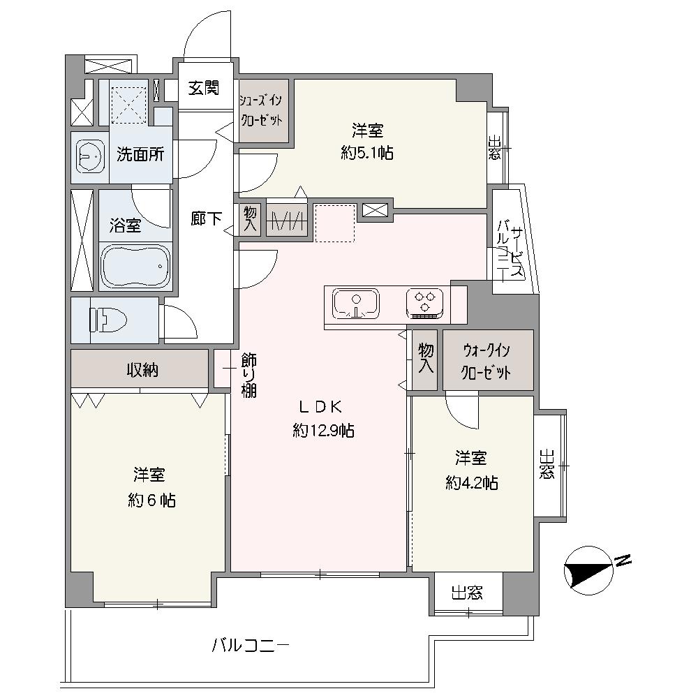 陽当り・通風良好な南東・北東の角部屋。陽当り・通風良好。WICやSICなど収納が充実。玄関から室内が見えにくい設計で、外からのプライバシーが守られやすいです。