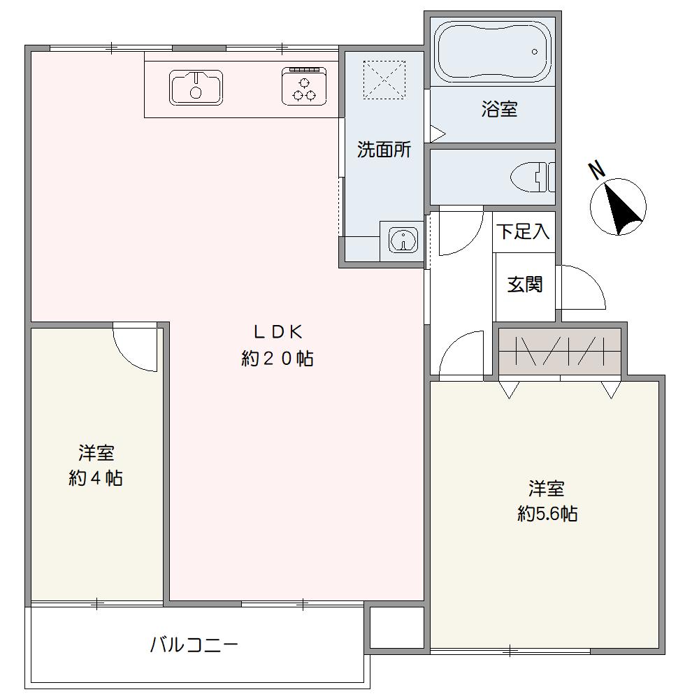 ・専有面積：60.86㎡　（公簿）・間取り：2LDK