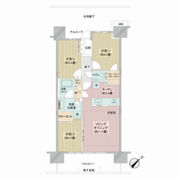66.04㎡の3LDK 南東向きのお部屋です！