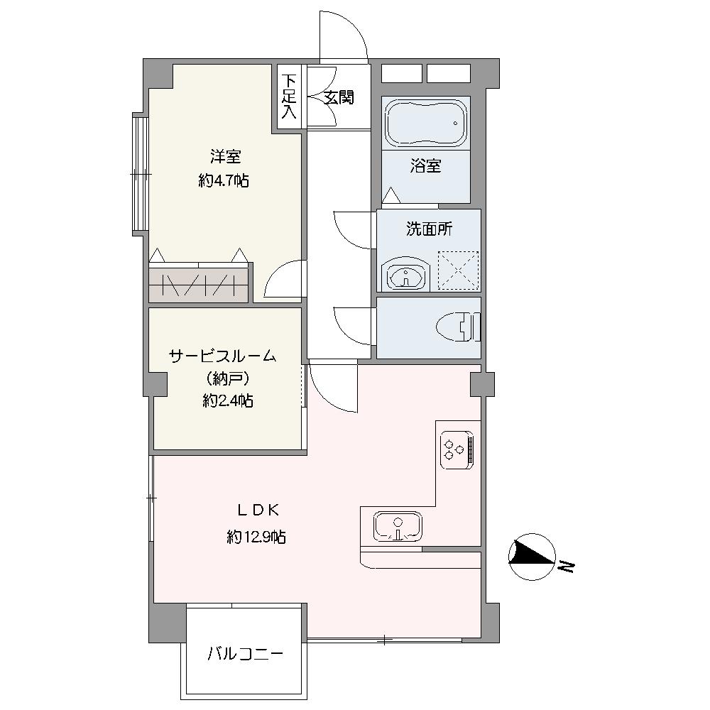 LDKは東・南側の2面採光。最上階住戸ですので、開放感があります。約4.7帖の洋室は廊下から出入りできる独立した空間なので、プライベートな時間を過ごすことができます。