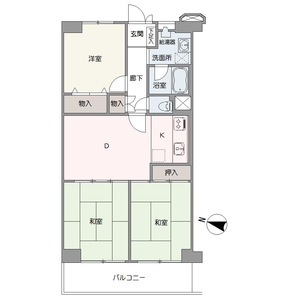 西向きのバルコニーに面した「3DK」の住まい。専有面積は66.22㎡とゆとりがあります。玄関を上がってすぐ左手に洗面室があり、帰宅後すぐに手洗いできます。