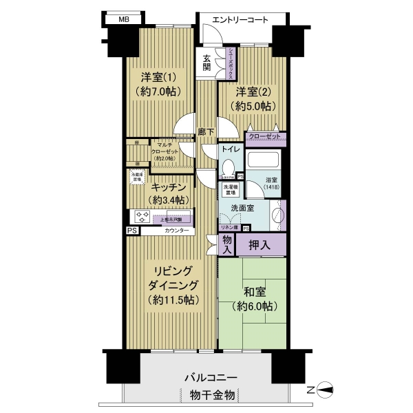 13階、75.04㎡　3LDK　
