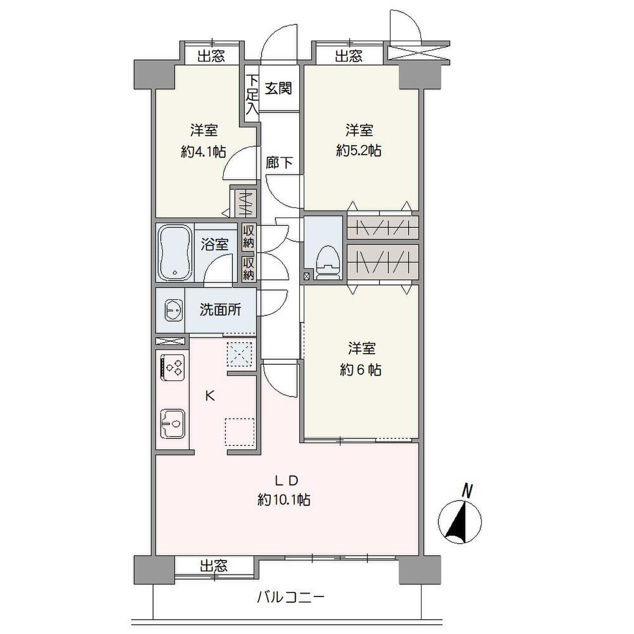南向き3階の3LDK。日当たり良好な一室です。