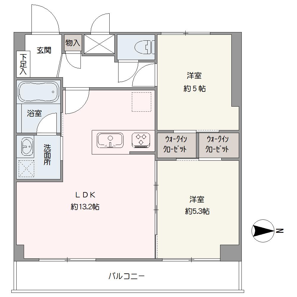 全居室に採光が確保され、自然な明るさが広がる住まい。LDKは約13.2帖の広さで、対面式キッチンが採用されています。各洋室にはWICが備わり、住空間を有効に使える設計です。