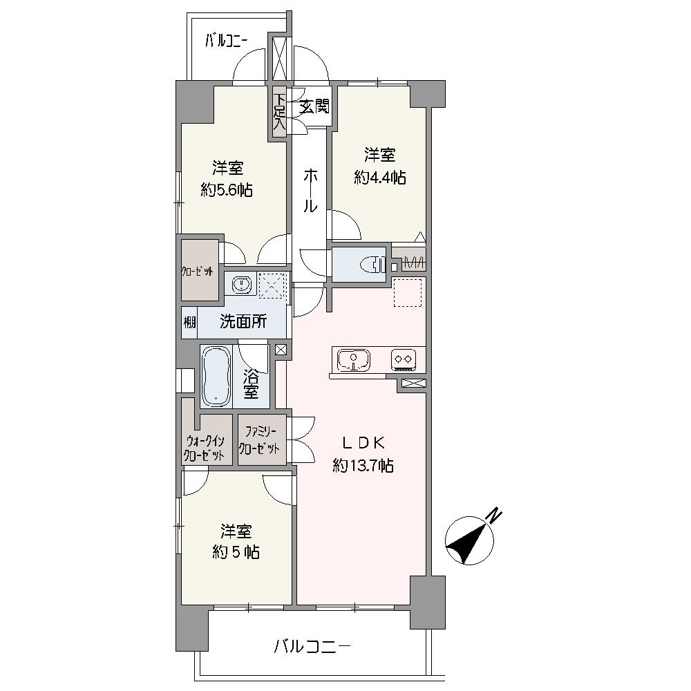 南東・北西の2面バルコニー付き×8階部分の角住戸です。洗面室はキッチンに隣接しており、家事動線良好。WICやFCLなど、豊富な収納スペースが備わっており、住空間をすっきり保つことができそうです。
