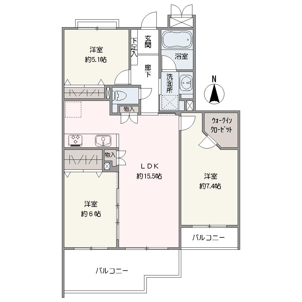 LDKと洋室2部屋が南向きバルコニーに面しており、陽当り良好です。WICをはじめ、全居室収納付き◎内装リフォームが実施されており、清潔な状態で新生活を始められます。