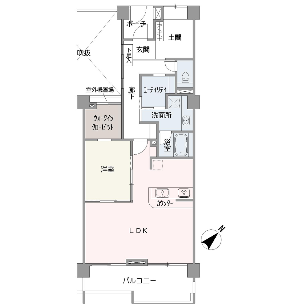 収納豊富なゆとりある1LDK。