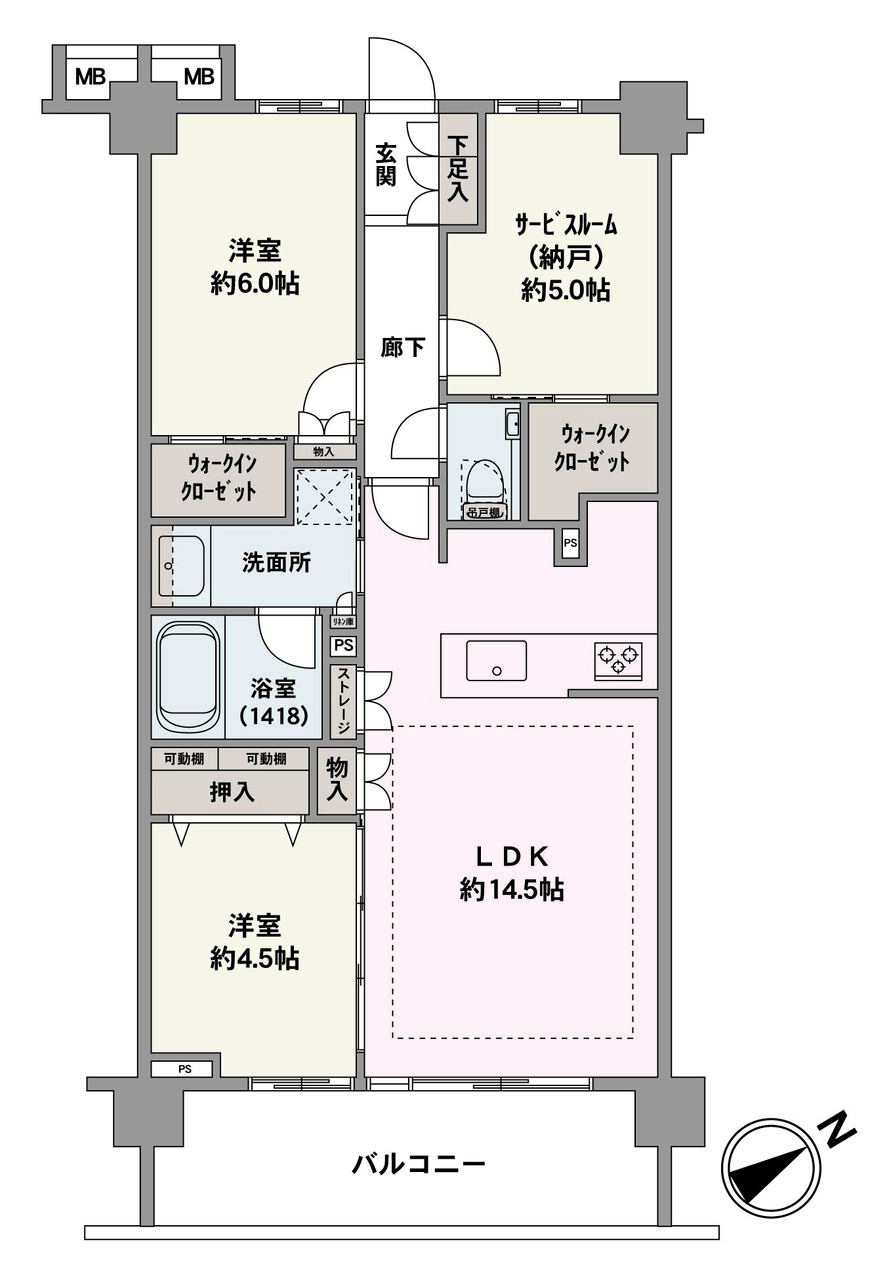 間取りは2SLDKタイプ。各所に収納が備わったお部屋です。