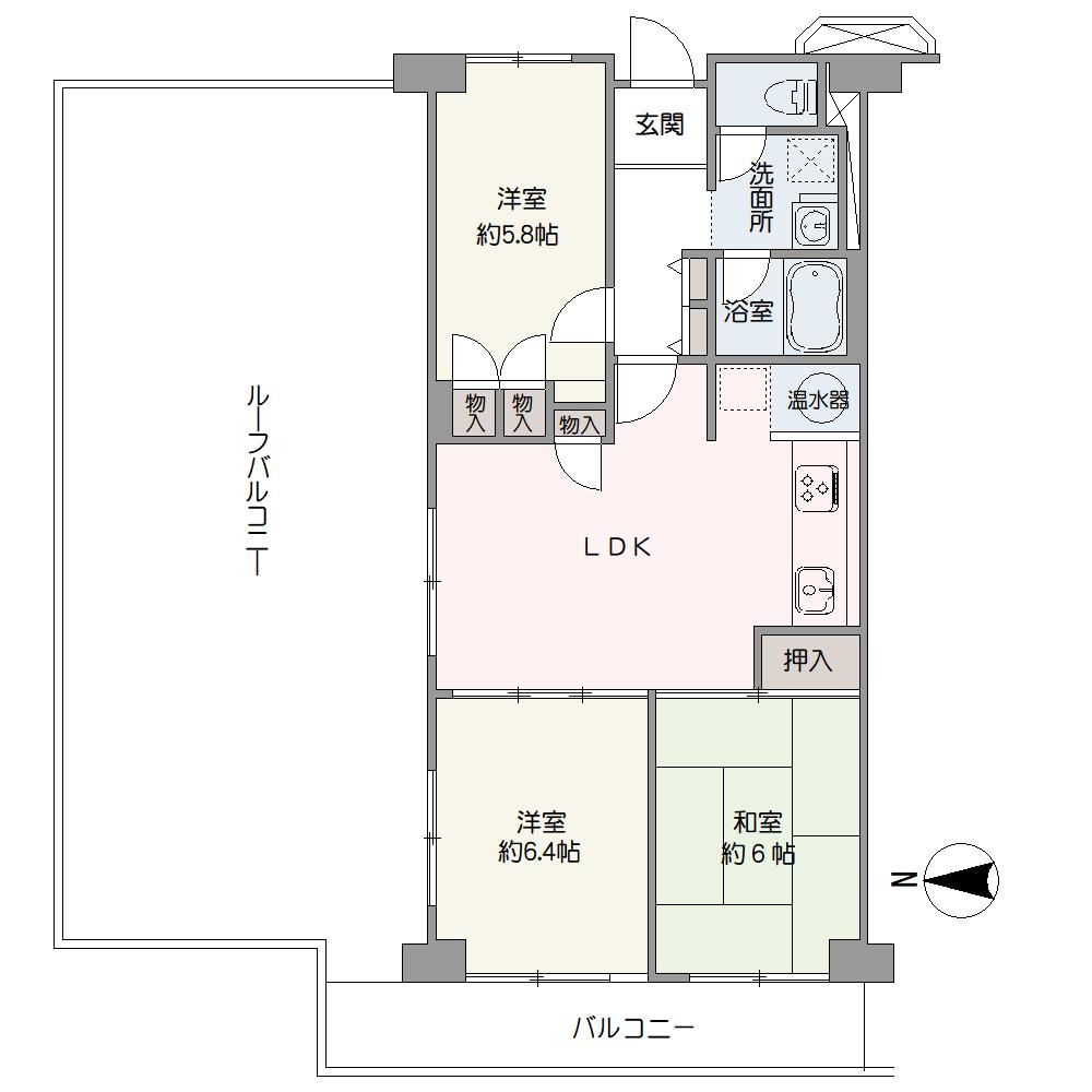 広々としたルーフバルコニー付きの3LDK。