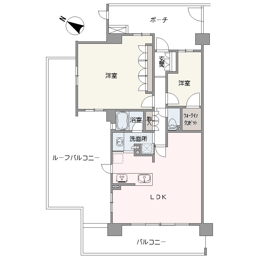 南西向きの角住戸につき陽当り良好です。ご家族が一番長い時間を過ごすLDKは広々空間です。ウォークインクローゼット付きで、住空間をきれいに保てそうです。