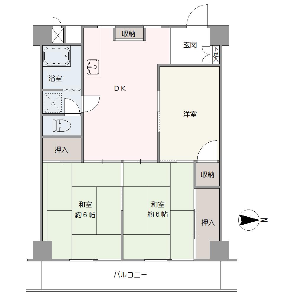収納が備わった3DKの住まい。和室に面するバルコニーは、爽やかな朝陽が差し込む東向き。DKを中心に各お部屋へアクセスできる設計で、自然とご家族の会話が生まれます。